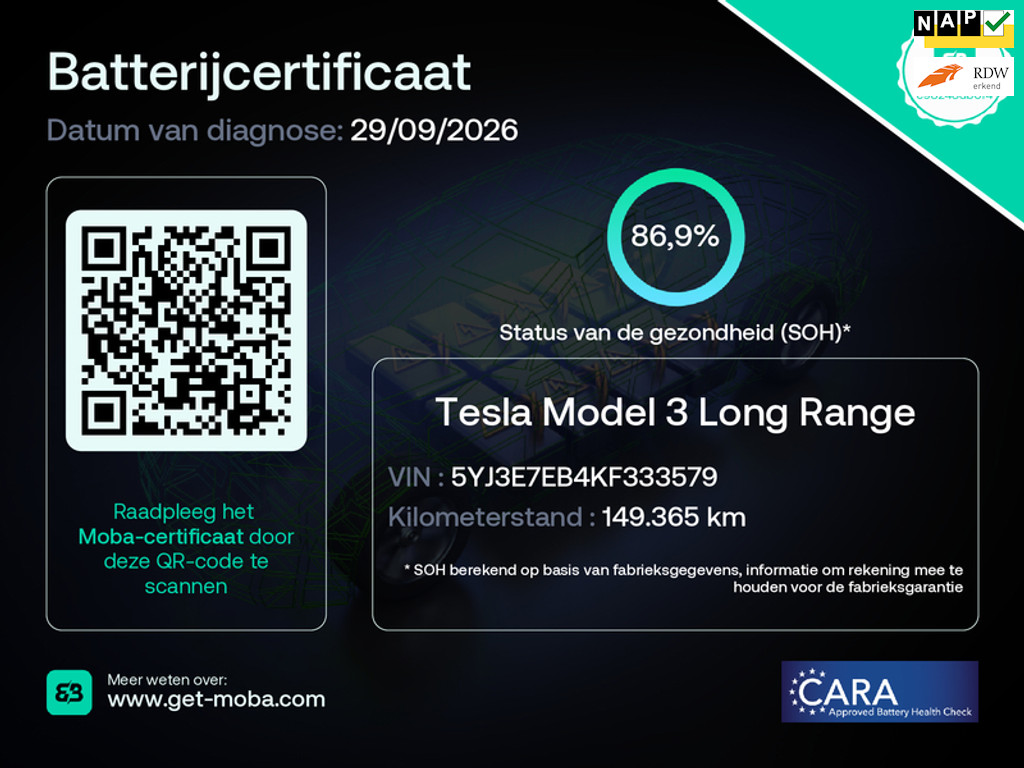 Tesla Model 3 Long Range AWD 75 kWh 87% SOH Trekhaak Rijklaarprijs!